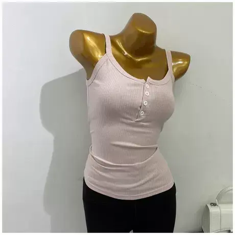 巨好看！2021韩国同款吊带背心女性感U扣子紧身上衣气质打底衫新商品大图
