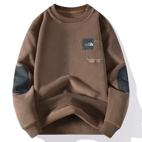 撞色圆领卫衣男士加绒加厚秋冬款长袖打底衫冬季2023新款男装上衣图片