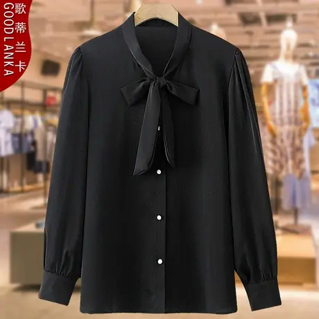 加肥加大码中年胖妈妈春装上衣宽松时尚系带女士长袖衬衫女200斤图片