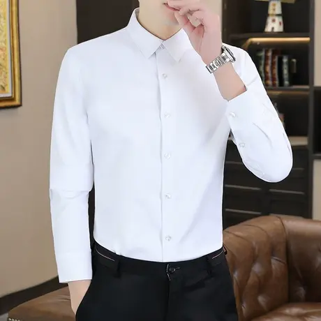 春秋商务休闲衬衫男士长袖百搭上班工作服高级感修身免烫西装衬衣商品大图
