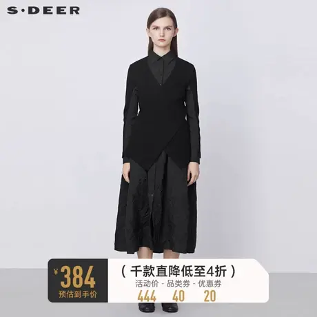 sdeer圣迪奥冬休闲翻领针织拼接肌理衬衫连衣裙S21481209商品大图