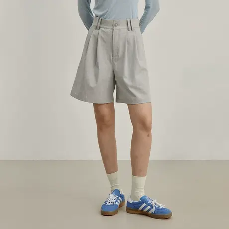 omont蛋挞家 复古宽松西装短裤夏季新款高腰显瘦休闲五分裤子图片