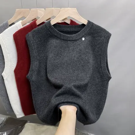 2024秋冬新款百搭圆领套头背心坎肩外搭无袖毛衣叠穿针织马甲女商品大图