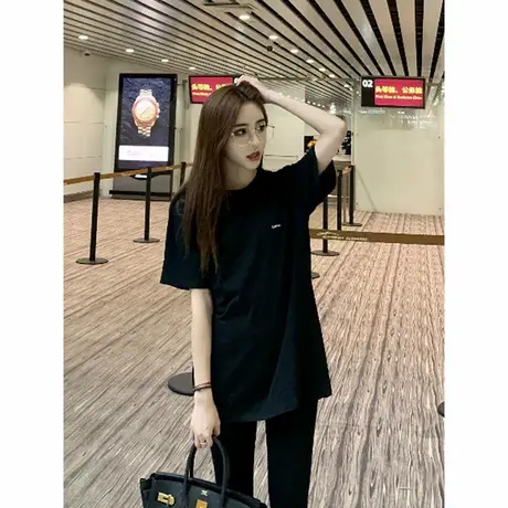 黑色纯棉短袖2025年网红设计感t恤女新款夏季上衣ins潮宽松中长款图片