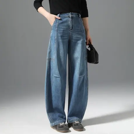 弯刀牛仔裤女2025春季新款高腰宽松休闲镰刀裤垂感显瘦香蕉阔腿裤商品大图