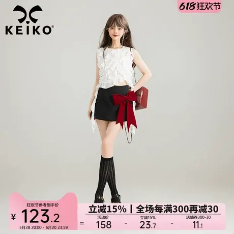 KEIKO 温柔气质风层叠荷叶边无袖上衣背心夏季法式小波点小资衬衫商品大图