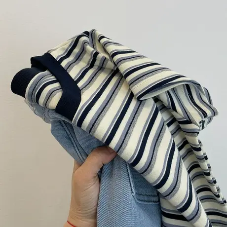 洋气减龄撞色条纹短袖T恤女夏季修身韩版设计感小众时髦小衫上衣图片