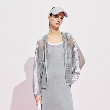 可可尼COCOON 商场同款夏季时尚休闲学院穿搭浅灰色网眼连帽外套商品大图