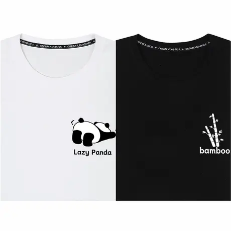 秀洛熊猫爱竹子情侣装半袖T恤短袖男女打底衫衣服纯棉闺蜜装上衣商品大图