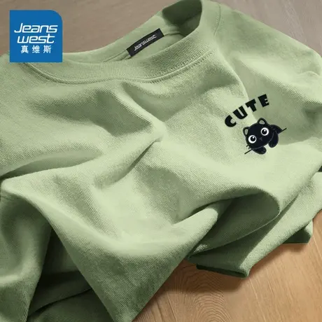 NN真维斯重磅短袖男夏季抹茶绿宽松透气t恤男生纯棉大码休闲半袖商品大图