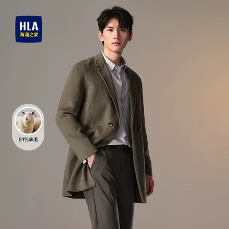 HLA/海澜之家含羊毛大衣秋冬双面毛呢廓形平驳领保暖外套男图片