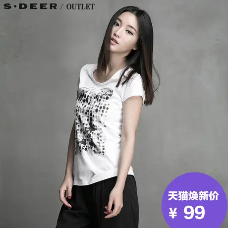 s.deer圣迪奥专柜正品女夏黑白渐远层次墨意T恤S15260104图片