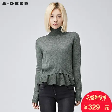 sdeer圣迪奥女2017冬装俏皮垂褶摆气质高领针织衫毛衣S15483555图片