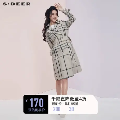 sdeer圣迪奥春秋格纹腰带修身中长款风衣S20181801图片