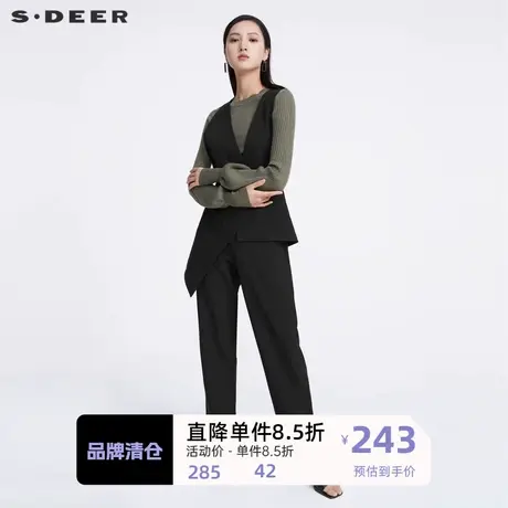 sdeer圣迪奥女装V领不规则拼接背带长裤S221Z1002图片