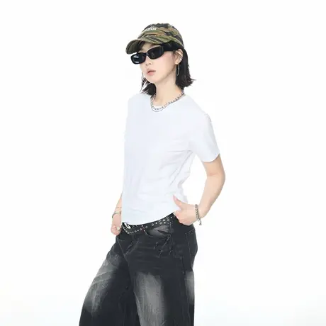 YEP复古纯色正肩短袖t恤女夏季新款修身短款上衣街头辣妹风半袖潮图片