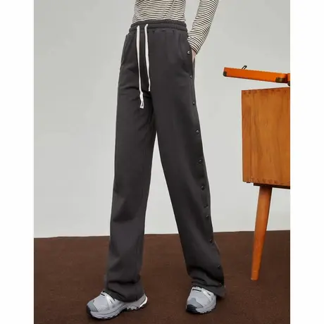 a02新侧边排扣设计高腰拖地裤修身显瘦女式休闲裤商品大图