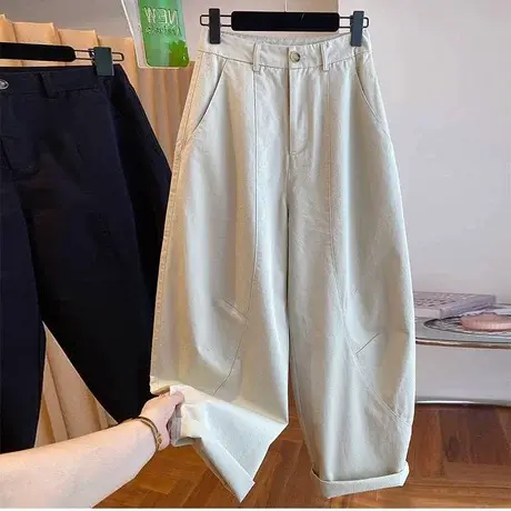 慵懒休闲裤女2025春季新款大码显瘦小个子高腰纯色简约日常阔腿裤商品大图