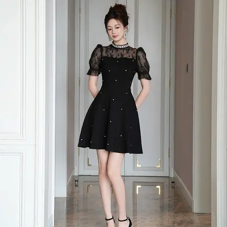 镂空短袖赫本风连衣裙商品大图