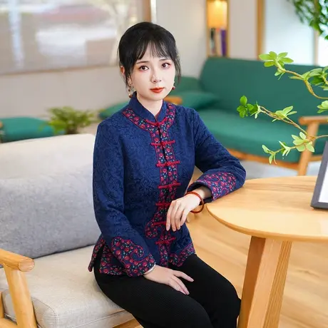 筠雅唐装女中国风冬棉袄旗袍小袄夹棉加厚保暖中式盘扣上衣24J368商品大图