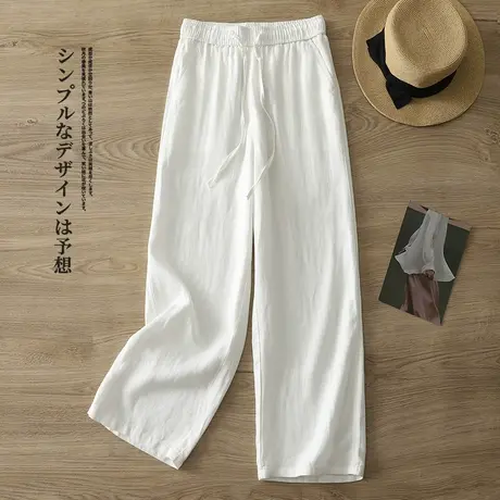 拉夏贝尔亚麻阔腿裤女夏季薄款2025新款爆款高腰休闲棉麻直筒裤子商品大图