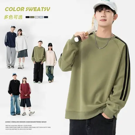 N5真维斯男士圆领卫衣2025秋季新款美式宽松情侣无帽男生春秋上衣商品大图