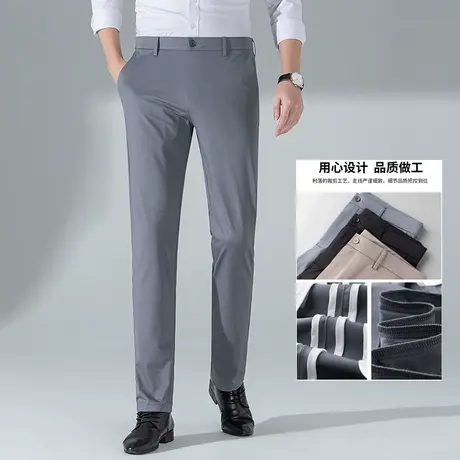 灰色西裤男士商务休闲裤抗皱高弹春秋薄款西裤修身直筒职业长裤子商品大图