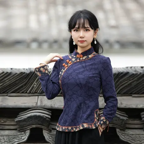 筠雅唐装女中国风改良旗袍上衣棉麻盘扣时尚复古茶服中式禅意女装商品大图
