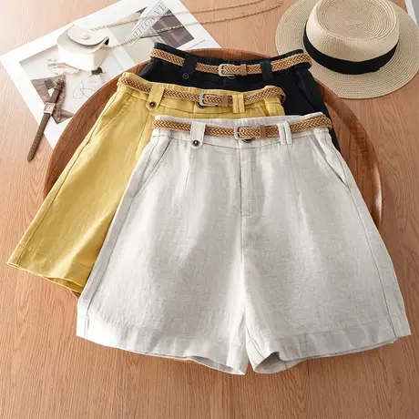 夏季亚麻天丝休闲短裤女宽松a字阔腿裤2025新款简约时尚五分裤子商品大图