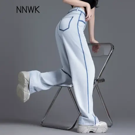 高腰软天丝牛仔裤女2025新款夏季薄款流行浅蓝色窄版直筒裤阔腿裤图片