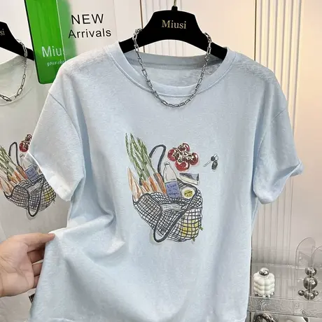 印花薄款雪花棉T恤女宽松遮肉显瘦韩版慵懒风超好看短袖上衣夏季图片