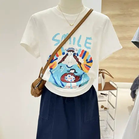 夏季新款韩系百搭减龄卡通印花短袖t恤女趣味可爱设计感小众上衣商品大图