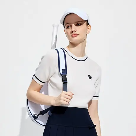 可可尼COCOON 商场同款夏季休闲学院运动针织上衣撞色条纹圆领T恤商品大图