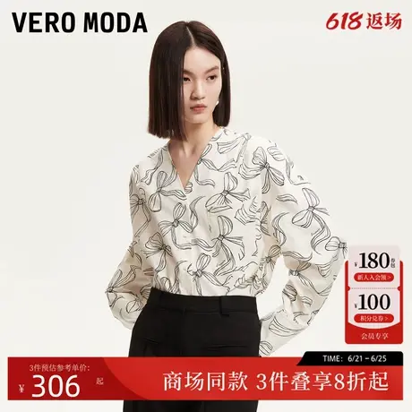 Vero Moda衬衫2025夏季新款含棉蝴蝶结宽松上衣通勤百搭325205044商品大图