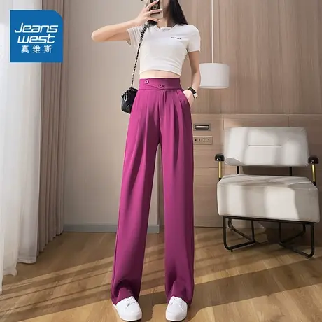 KR真维斯女款2025夏季新款高腰显瘦潮酷时尚女装西装直筒休闲裤商品大图