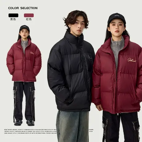 美式刺绣立领棉服2024年男女士冬季ins宽松潮牌百搭加厚保暖外套图片