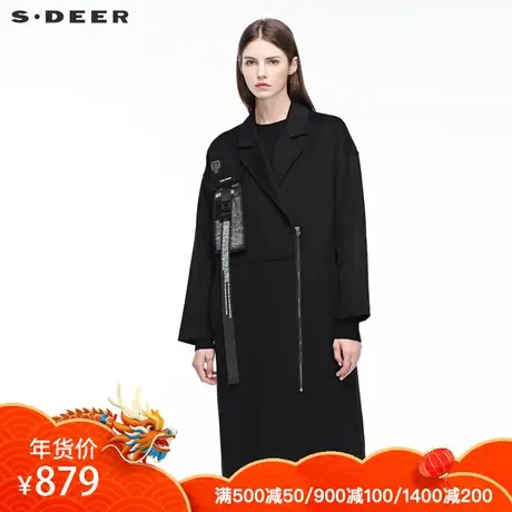 sdeer圣迪奥个性前卫装饰开衩下摆平驳领大衣S18481822图片