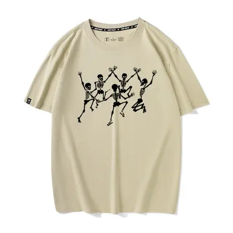 秀洛跳舞的艺术家短袖t恤男2025新款骷髅跳舞纯棉圆领打底衫半袖商品大图