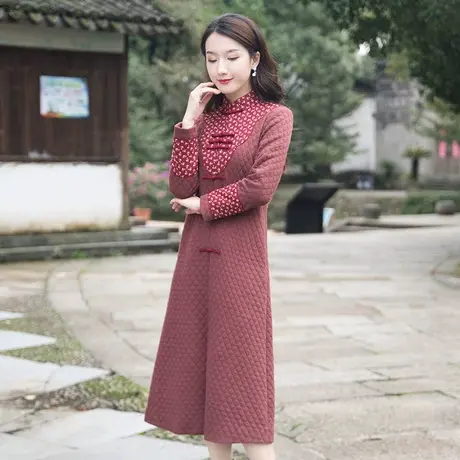 筠雅唐装女中国风旗袍小棉袄中长款法式复古盘扣民族风中式女装商品大图