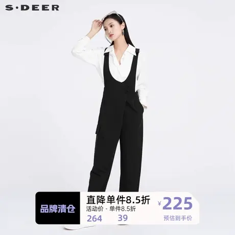 sdeer圣迪奥女装休闲拼接宽松背带长裤S221Z1005图片