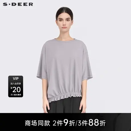 【商场同款】sdeer圣迪奥女时尚圆领抽褶收腰宽松T恤S25280114图片