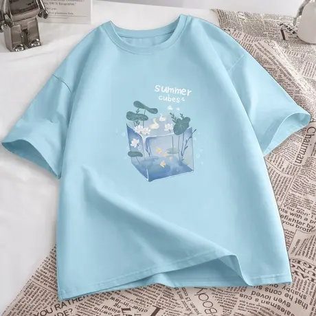 短袖t恤女2025新款爆款夏季小个子正肩宽松大码女装情侣装上衣服商品大图