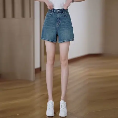 弹力薄款软牛仔直筒短裤女2025年夏季新款三分裤子时尚百搭阔腿裤图片