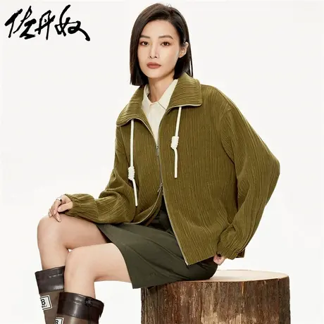 佐丹奴外套女装雪尼尔针织粗抽绳翻领宽松外套 18373610商品大图