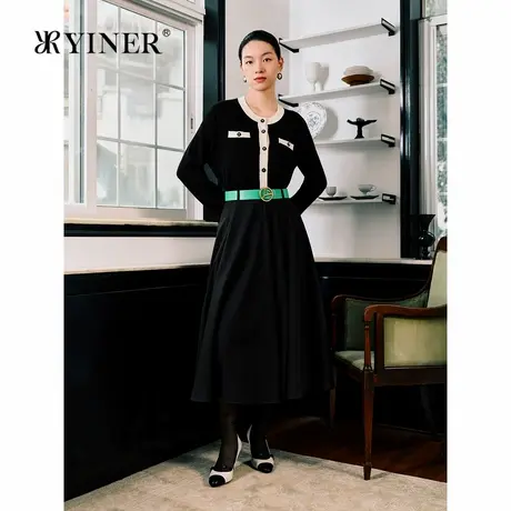 YINER音儿秋季时尚羊绒羊毛法式撞色小香风毛针织衫图片