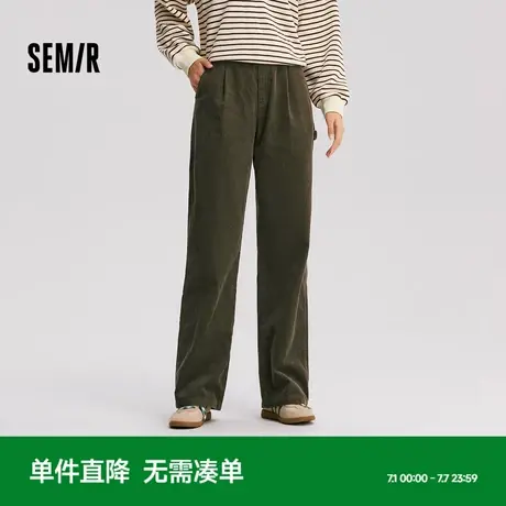 [商场同款]森马休闲裤女纯棉灯芯绒阔腿裤2024新款冬季工装裤复古商品大图