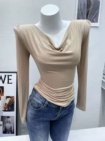 好物分享~气质女人味V领长袖T恤纯欲性感修身显瘦内搭打底衫春新图片