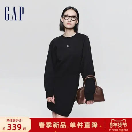 Gap女装2024春季新款logo简约拼接长袖圆领连衣裙卫衣裙430319图片