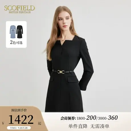 【零染色纺】Scofield女v领通勤收腰修身气质连衣裙2023秋冬新款商品大图