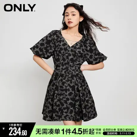 ONLY秋季法式收腰显瘦碎花裙气质短款连衣裙女|123207044商品大图